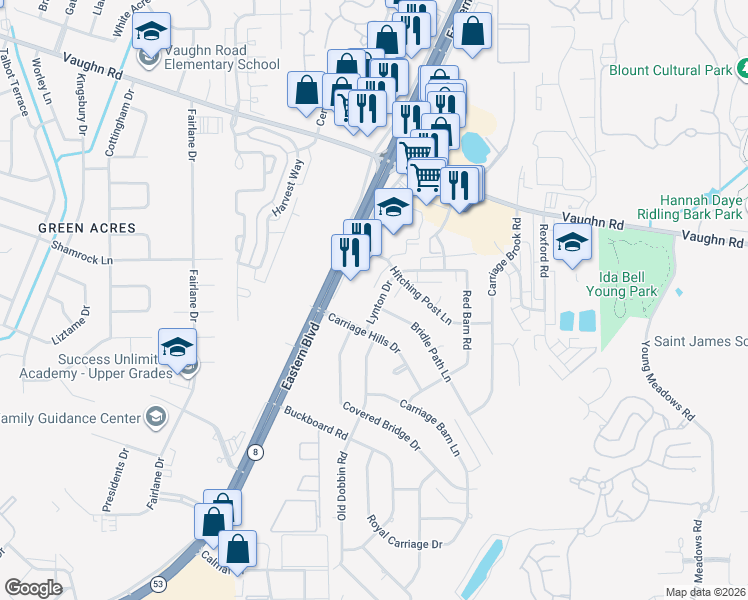map of restaurants, bars, coffee shops, grocery stores, and more near 3060 Lynton Drive in Montgomery