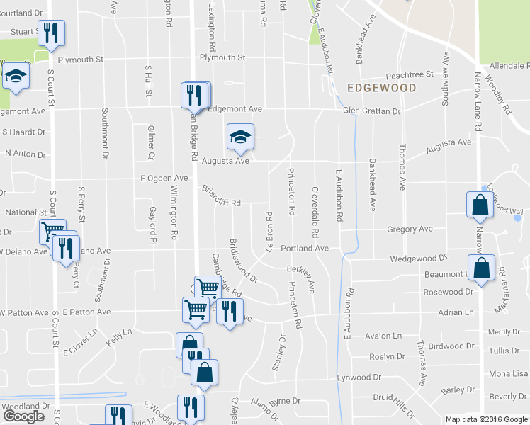 map of restaurants, bars, coffee shops, grocery stores, and more near 3545 Le Bron Road in Montgomery