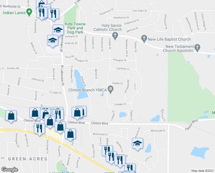 map of restaurants, bars, coffee shops, grocery stores, and more near 400 Lindale St in Clinton