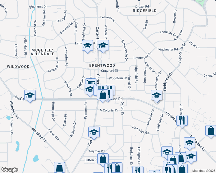 map of restaurants, bars, coffee shops, grocery stores, and more near 3108 Woodfern Drive in Montgomery
