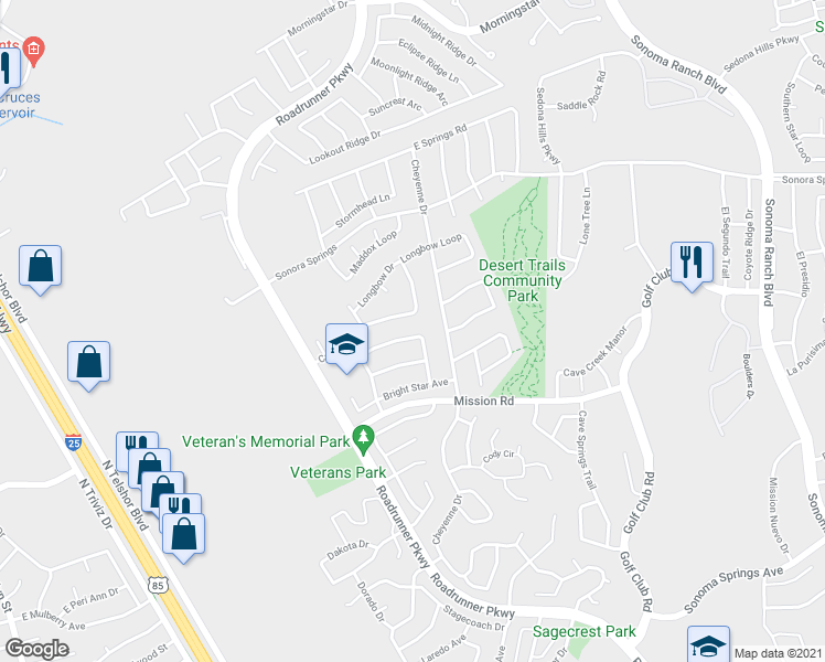 map of restaurants, bars, coffee shops, grocery stores, and more near 2283 Sunrise Point Road in Las Cruces