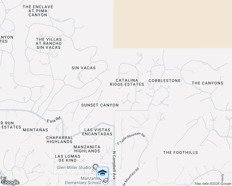 map of restaurants, bars, coffee shops, grocery stores, and more near 3161 East Crest Shadows Drive in Tucson