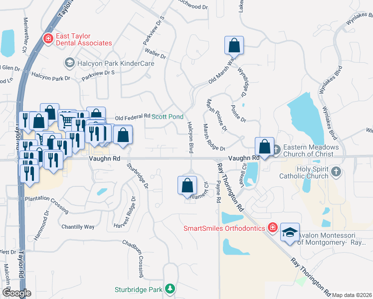 map of restaurants, bars, coffee shops, grocery stores, and more near in Montgomery