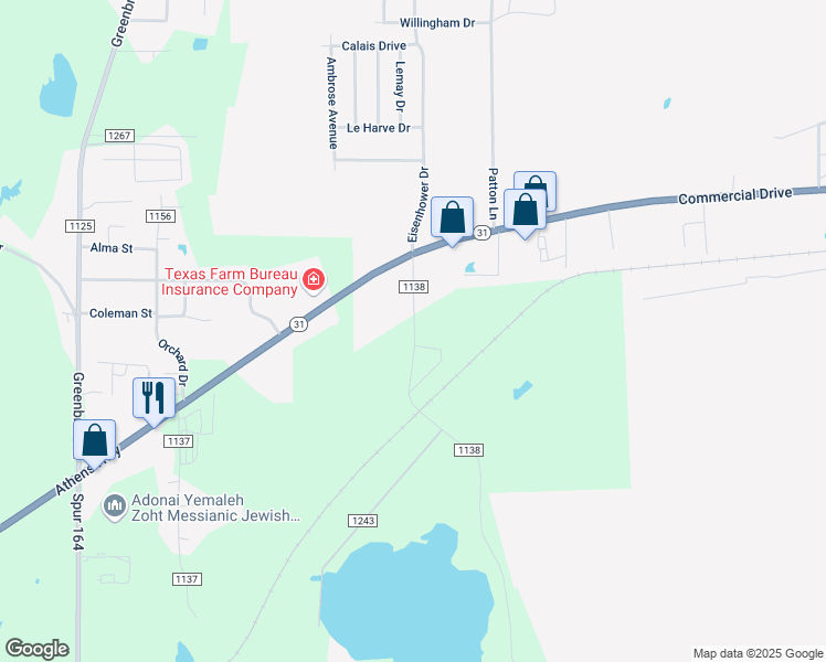 map of restaurants, bars, coffee shops, grocery stores, and more near 5636 Chandler Highway in Tyler