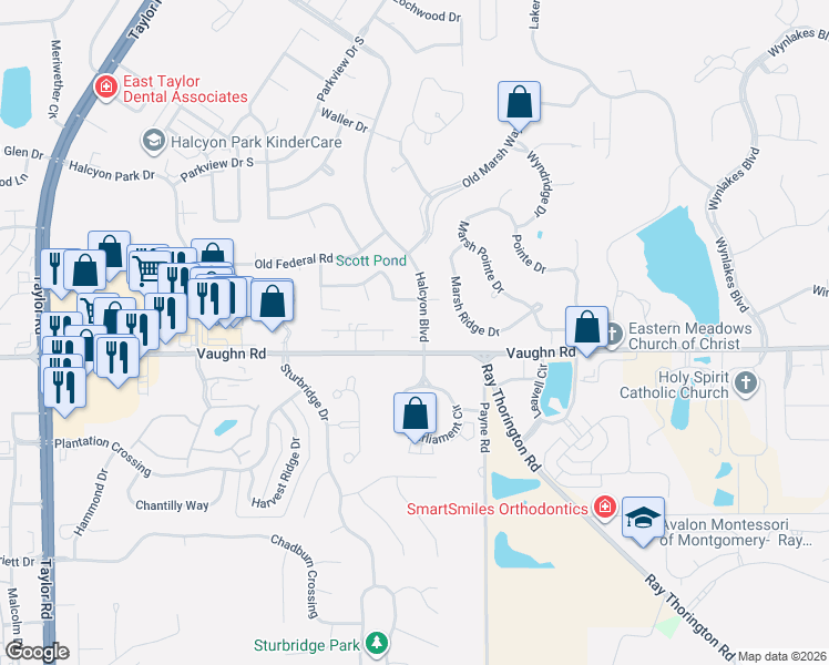map of restaurants, bars, coffee shops, grocery stores, and more near in Montgomery