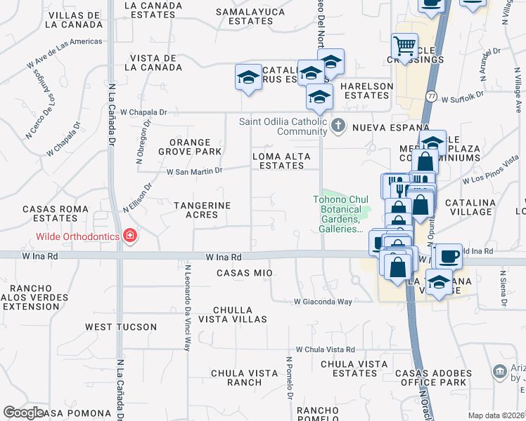 map of restaurants, bars, coffee shops, grocery stores, and more near in Oro Valley