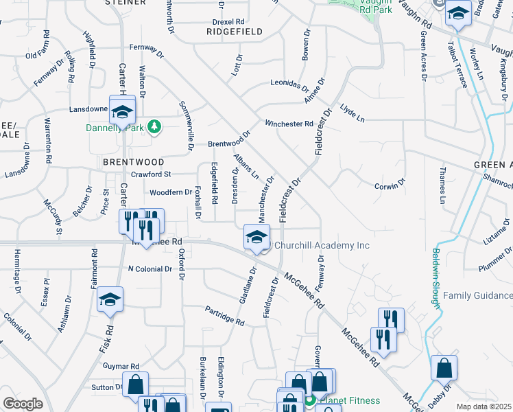 map of restaurants, bars, coffee shops, grocery stores, and more near 3714 Dresden Court in Montgomery