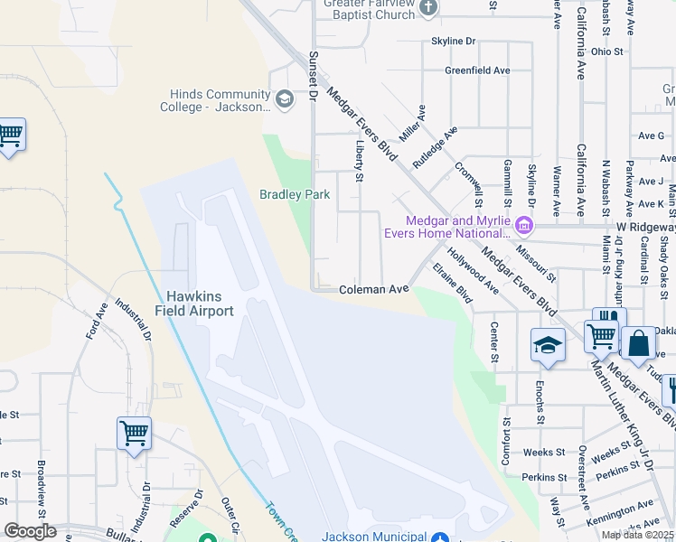 map of restaurants, bars, coffee shops, grocery stores, and more near 3540 Sunset Drive in Jackson