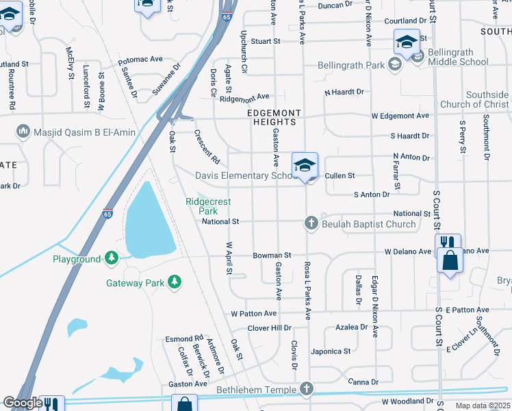 map of restaurants, bars, coffee shops, grocery stores, and more near 3629 Whiting Avenue in Montgomery