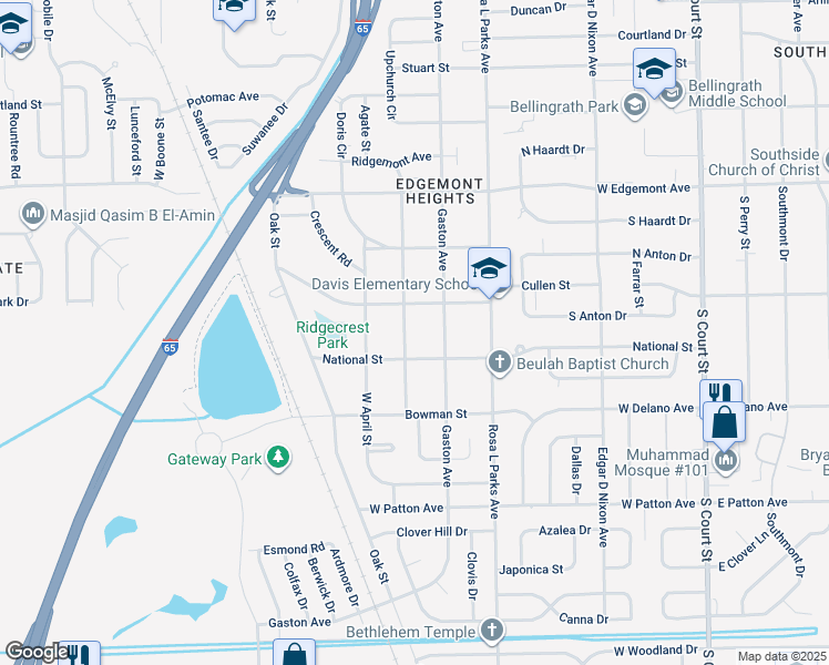 map of restaurants, bars, coffee shops, grocery stores, and more near 3629 Whiting Avenue in Montgomery