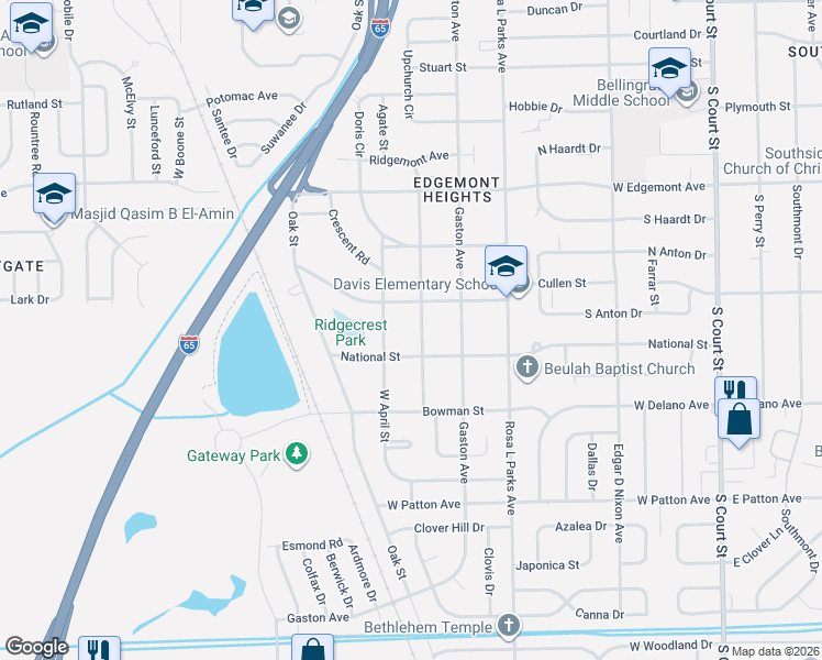 map of restaurants, bars, coffee shops, grocery stores, and more near 3627 April Street in Montgomery