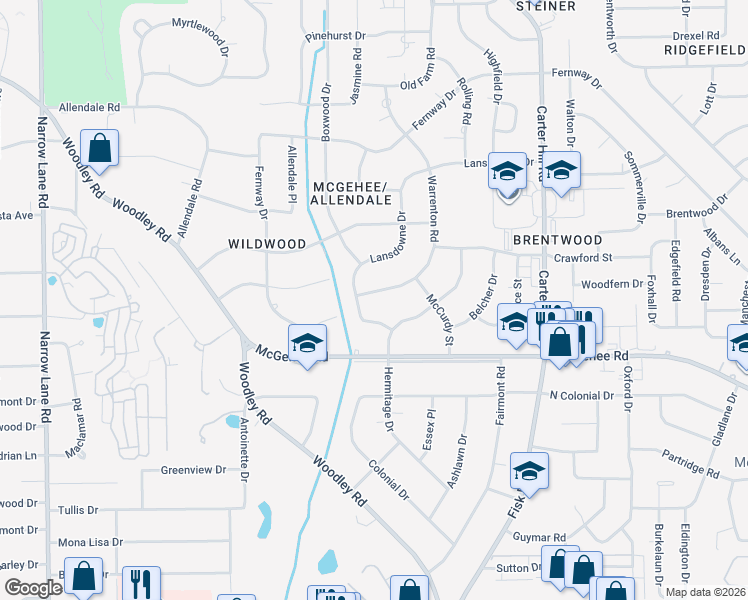 map of restaurants, bars, coffee shops, grocery stores, and more near 3481 Warrenton Road in Montgomery