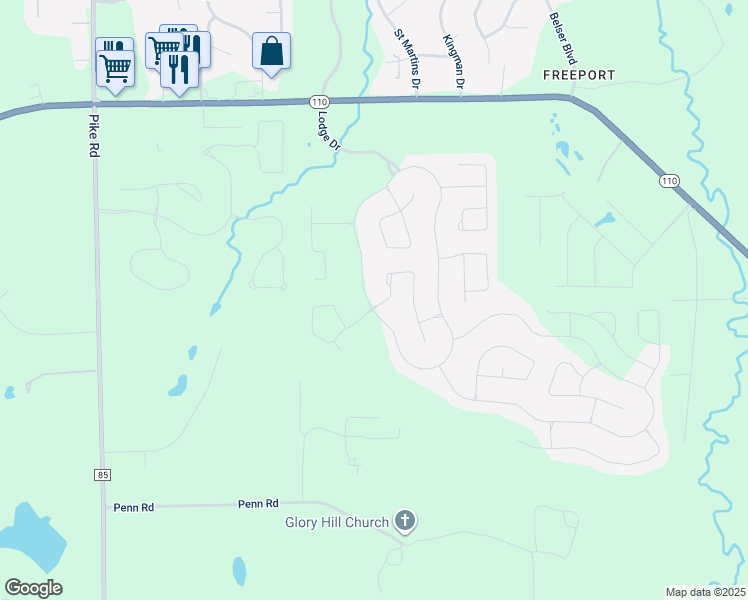 map of restaurants, bars, coffee shops, grocery stores, and more near 9067 Crescent Lodge Drive in Pike Road