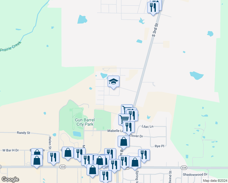 map of restaurants, bars, coffee shops, grocery stores, and more near 109 Paschall Road in Mabank