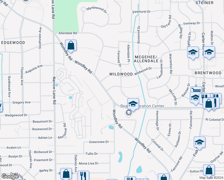 map of restaurants, bars, coffee shops, grocery stores, and more near 2310 Hawthorn Drive in Montgomery