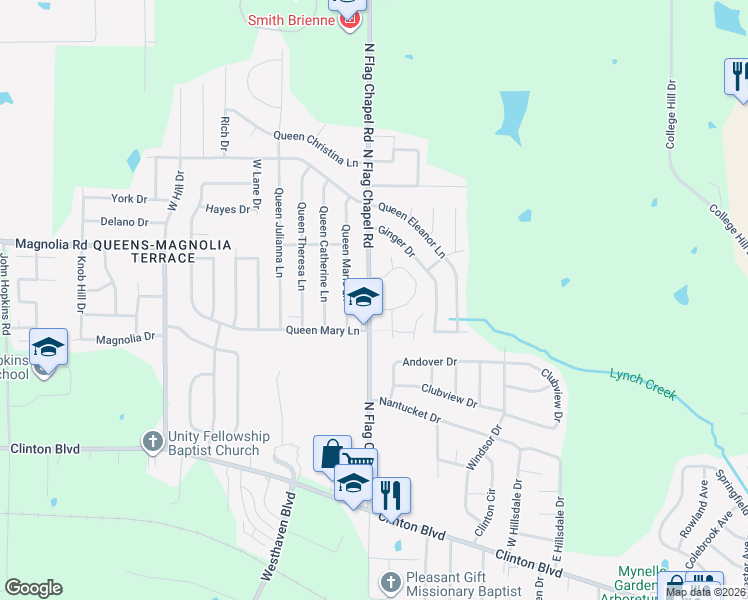 map of restaurants, bars, coffee shops, grocery stores, and more near 332 North Flag Chapel Road in Jackson