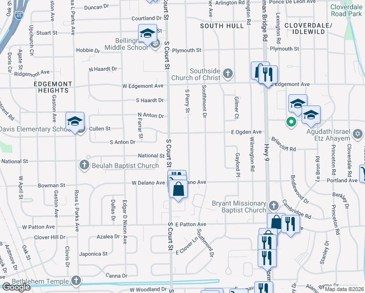 map of restaurants, bars, coffee shops, grocery stores, and more near 3524 South Perry Street in Montgomery