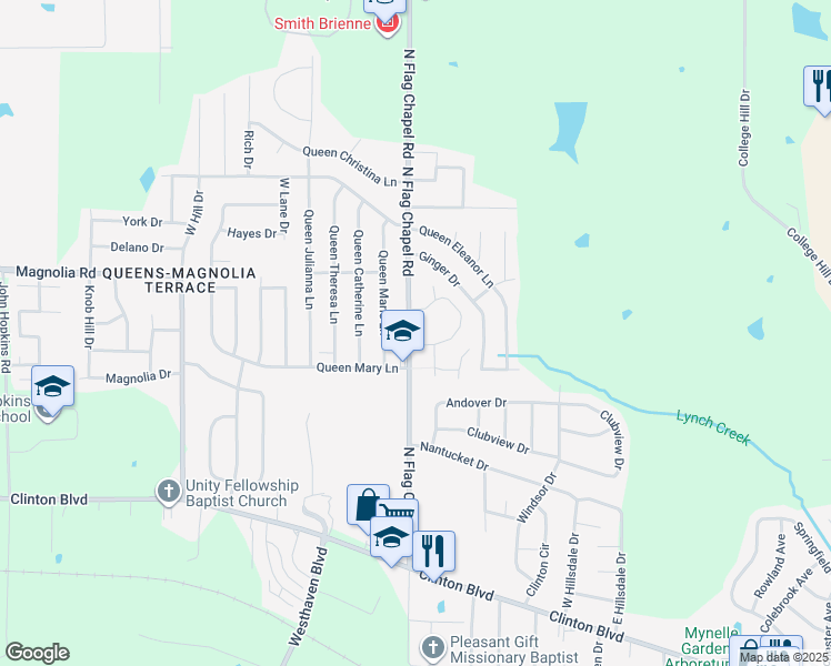 map of restaurants, bars, coffee shops, grocery stores, and more near 332 North Flag Chapel Road in Jackson