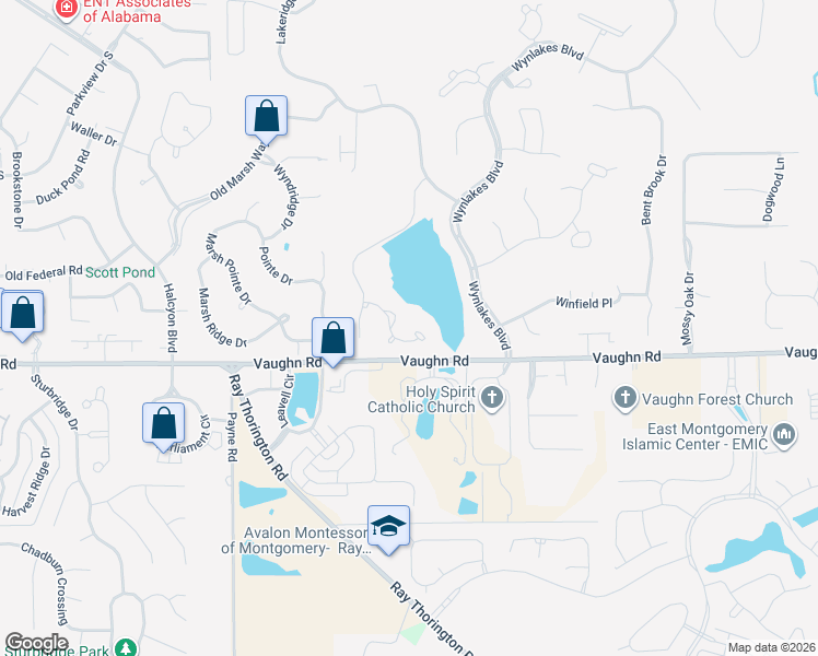 map of restaurants, bars, coffee shops, grocery stores, and more near 8185 Longneedle Pl in Montgomery