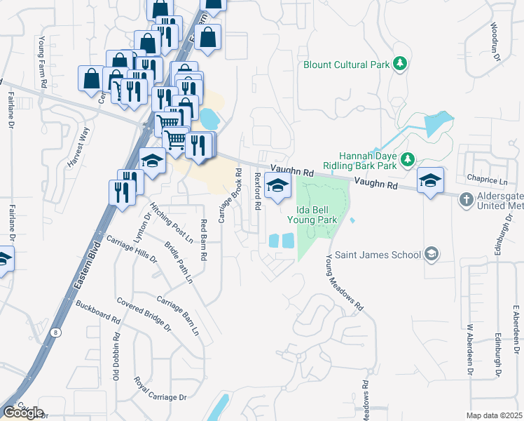 map of restaurants, bars, coffee shops, grocery stores, and more near 2059 Rexford Road in Montgomery