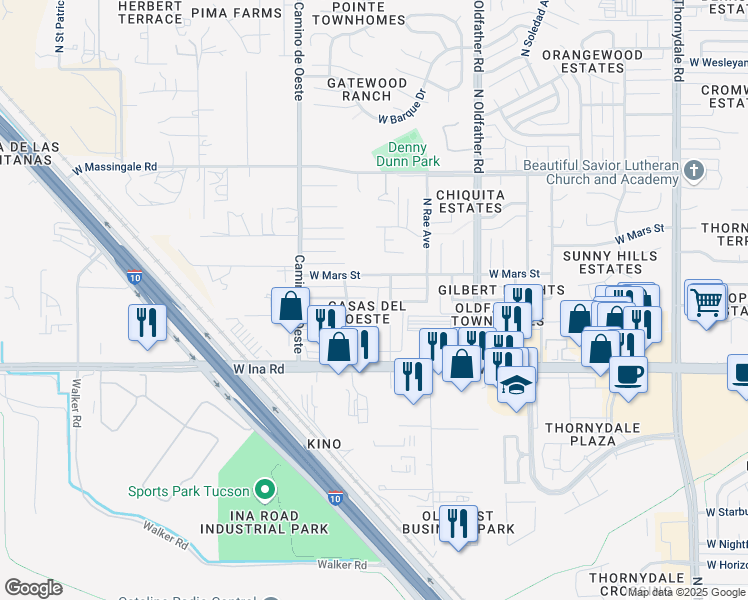 map of restaurants, bars, coffee shops, grocery stores, and more near 4401 West Calle Jocobo in Tucson