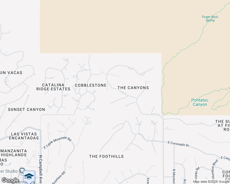map of restaurants, bars, coffee shops, grocery stores, and more near 7351 North Secret Canyon Drive in Tucson