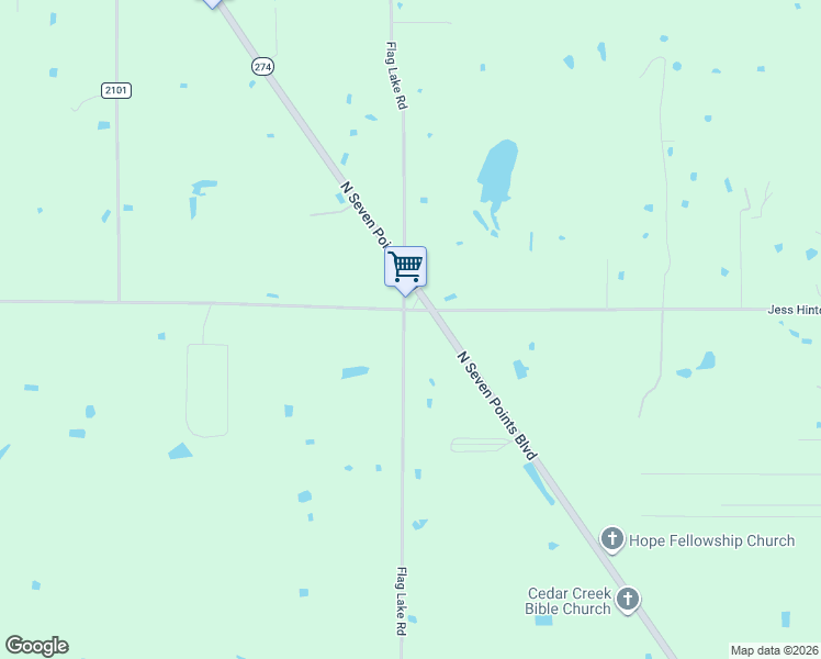 map of restaurants, bars, coffee shops, grocery stores, and more near 1122 North Seven Points Boulevard in Kemp