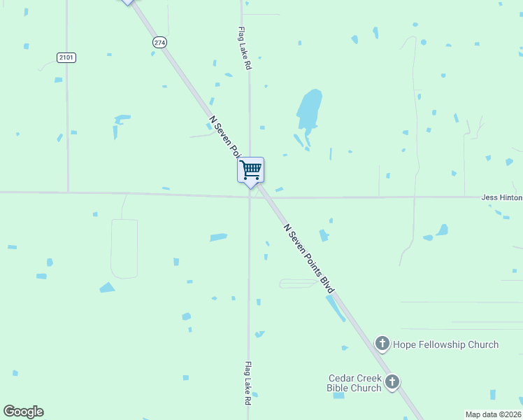 map of restaurants, bars, coffee shops, grocery stores, and more near 1122 North Seven Points Boulevard in Kemp