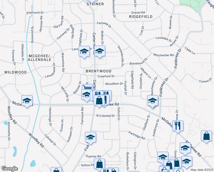 map of restaurants, bars, coffee shops, grocery stores, and more near 3108 Woodfern Dr in Montgomery