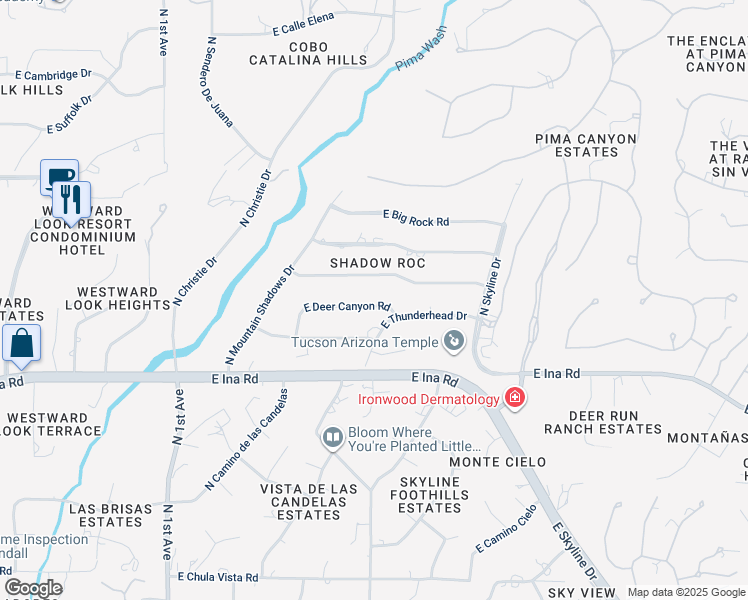 map of restaurants, bars, coffee shops, grocery stores, and more near 1321 East Deer Canyon Road in Tucson
