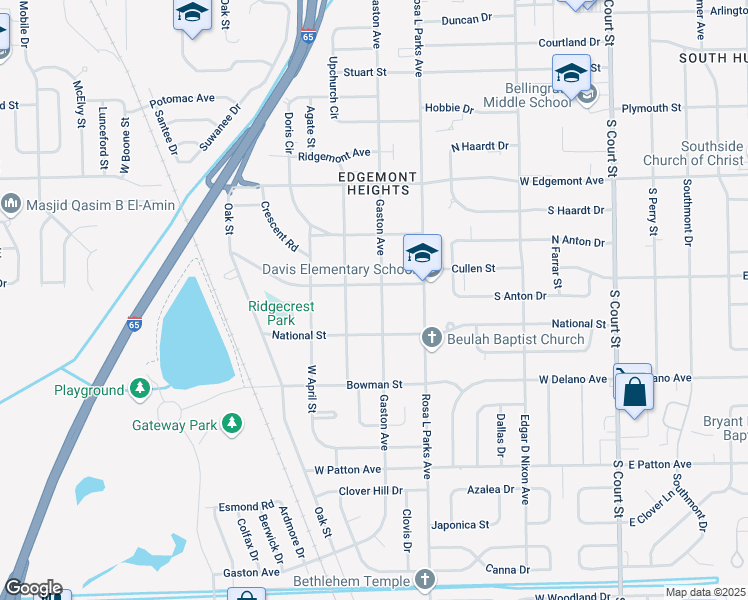 map of restaurants, bars, coffee shops, grocery stores, and more near 3622 Gaston Avenue in Montgomery