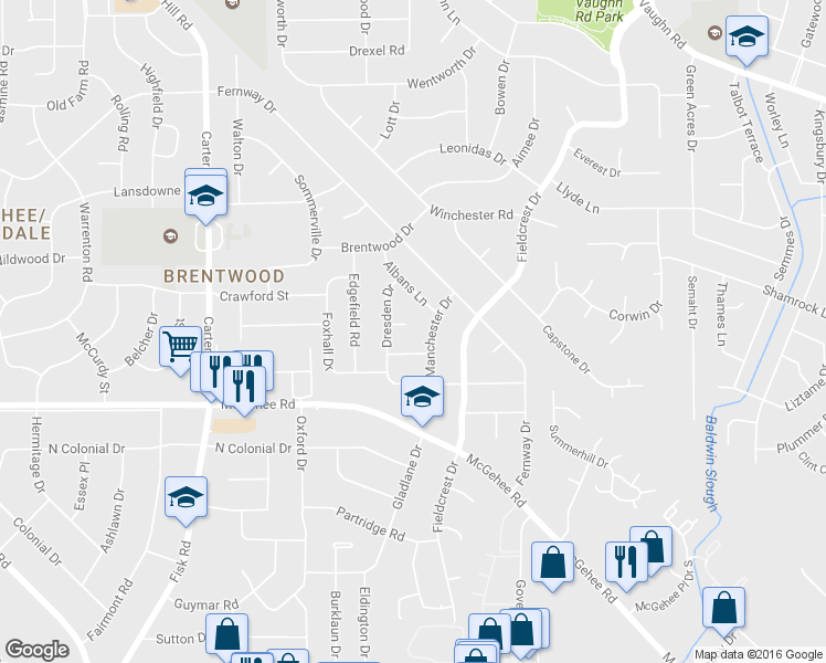 map of restaurants, bars, coffee shops, grocery stores, and more near 3714 Dresden Court in Montgomery