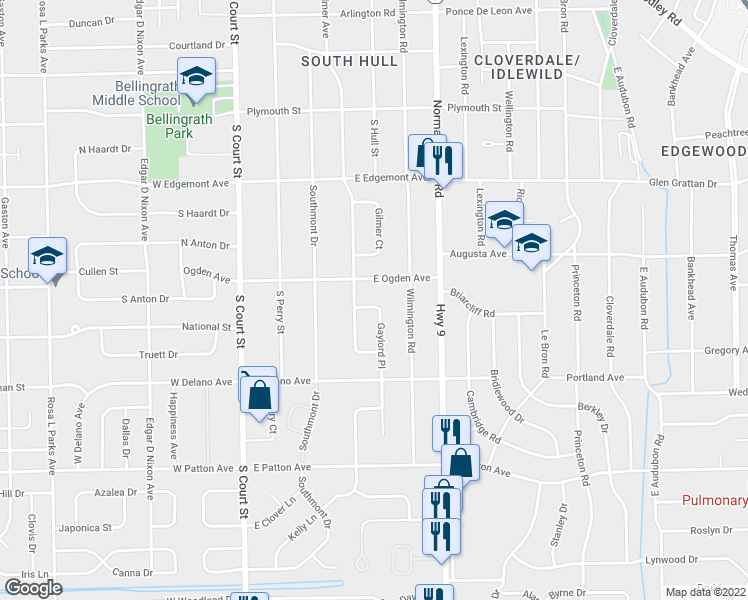 map of restaurants, bars, coffee shops, grocery stores, and more near 3513 Gaylord Place in Montgomery