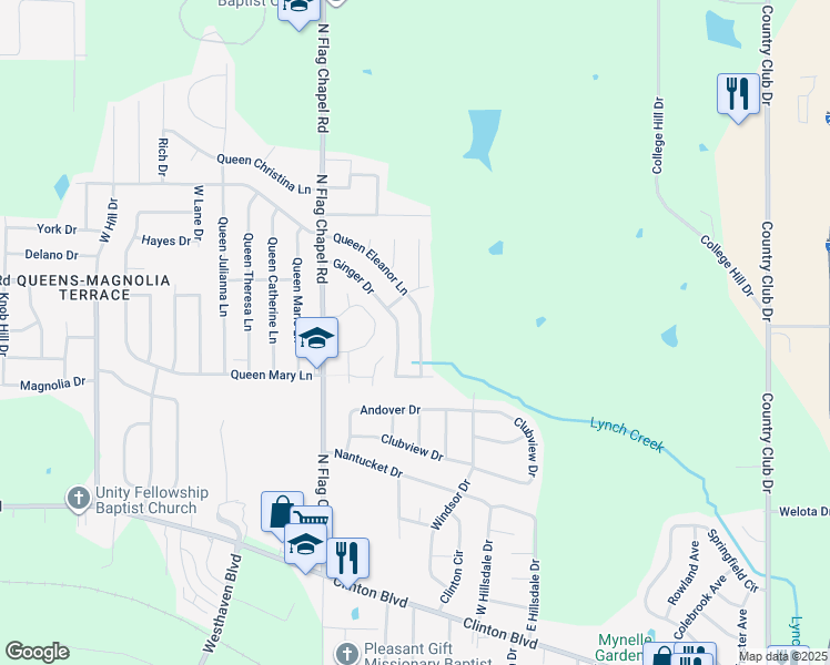 map of restaurants, bars, coffee shops, grocery stores, and more near 5122 Ginger Drive in Jackson