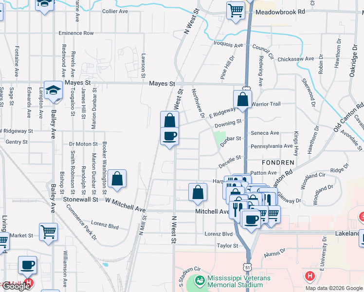 map of restaurants, bars, coffee shops, grocery stores, and more near 209 Stirling Street in Jackson