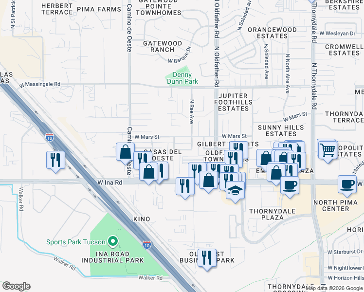 map of restaurants, bars, coffee shops, grocery stores, and more near 4330 West Rae Circle in Tucson