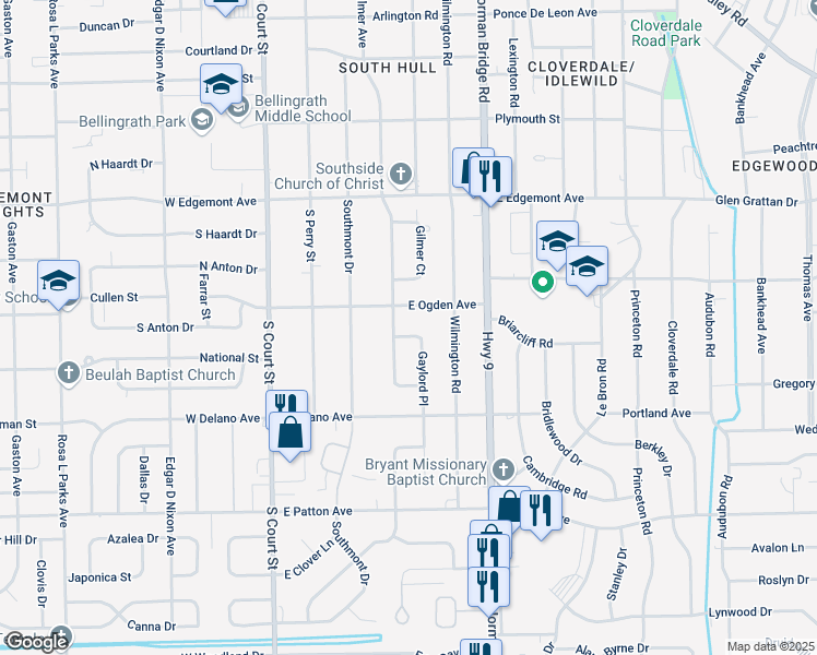 map of restaurants, bars, coffee shops, grocery stores, and more near 3509-3513 Gaylord Place in Montgomery