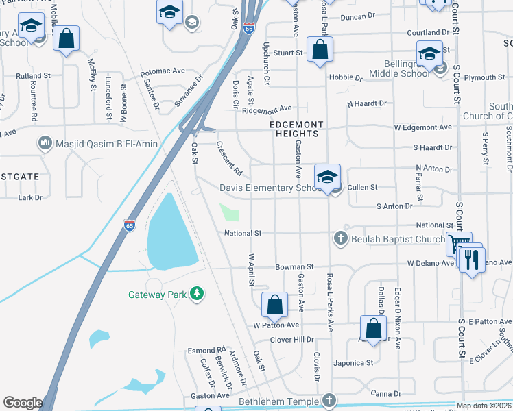 map of restaurants, bars, coffee shops, grocery stores, and more near 3627 April Street in Montgomery