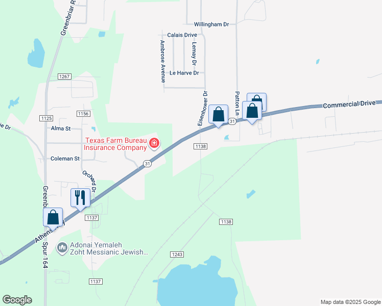 map of restaurants, bars, coffee shops, grocery stores, and more near 5636 Chandler Highway in Tyler