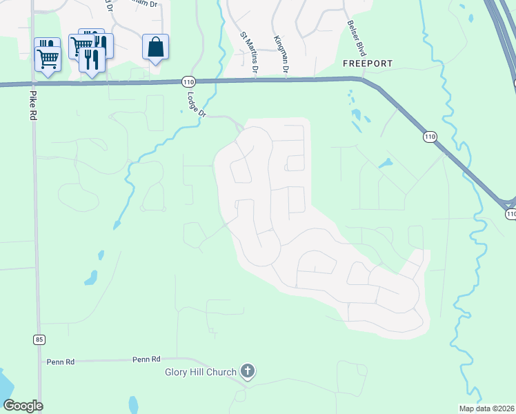 map of restaurants, bars, coffee shops, grocery stores, and more near 9773 Silver Bell Court in Pike Road