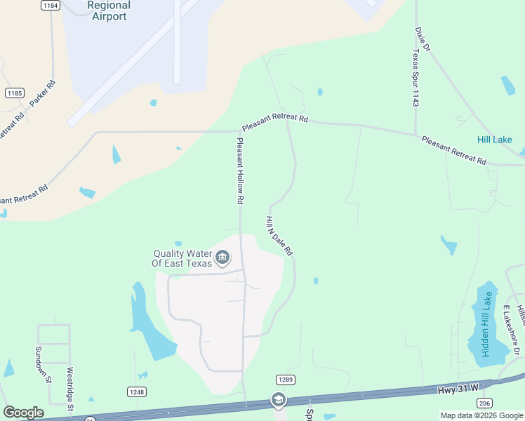 map of restaurants, bars, coffee shops, grocery stores, and more near 8798 Hill N Dale Road in Tyler