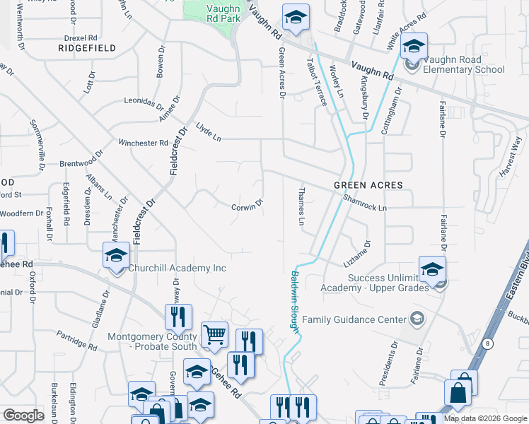 map of restaurants, bars, coffee shops, grocery stores, and more near 2232 Semaht Drive in Montgomery