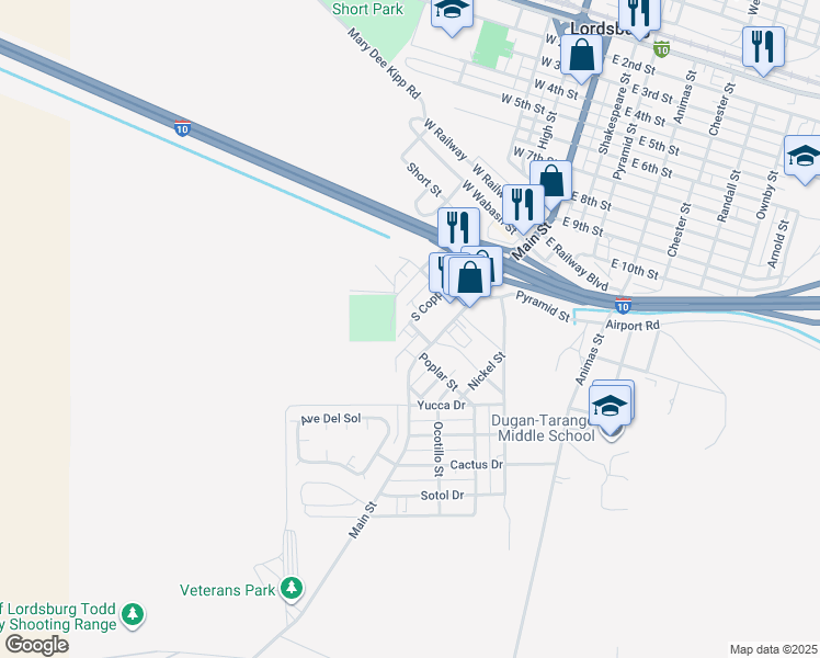 map of restaurants, bars, coffee shops, grocery stores, and more near 1507 South Copper in Lordsburg