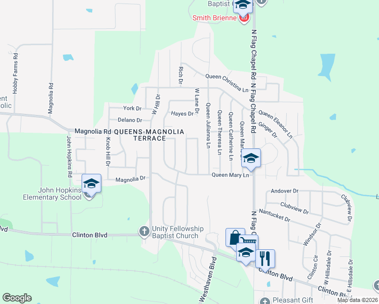 map of restaurants, bars, coffee shops, grocery stores, and more near 325 Queen Margaret Lane in Jackson