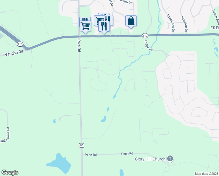 map of restaurants, bars, coffee shops, grocery stores, and more near 55 South Charleson Crossing in Pike Road