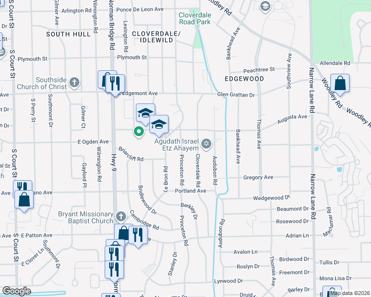 map of restaurants, bars, coffee shops, grocery stores, and more near 3461 Princeton Rd in Montgomery