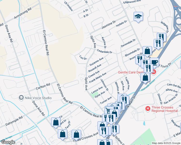 map of restaurants, bars, coffee shops, grocery stores, and more near 644 Rouault Avenue in Las Cruces