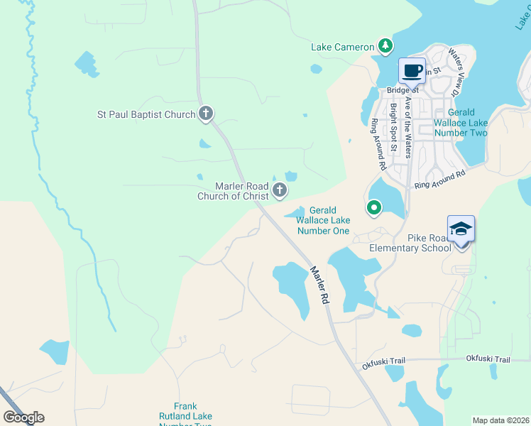 map of restaurants, bars, coffee shops, grocery stores, and more near 1823 Marler Road in Pike Road