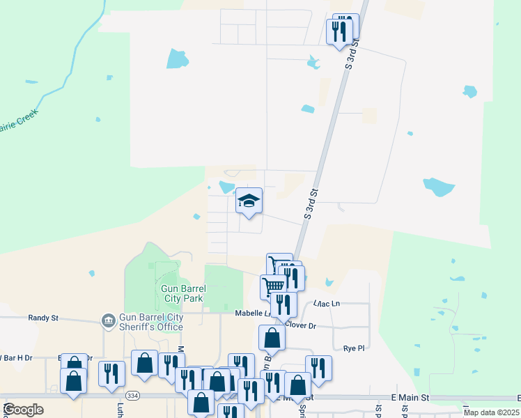 map of restaurants, bars, coffee shops, grocery stores, and more near 109 Paschall Road in Mabank