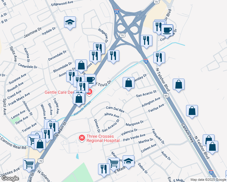map of restaurants, bars, coffee shops, grocery stores, and more near 1842 Bentley Drive in Las Cruces